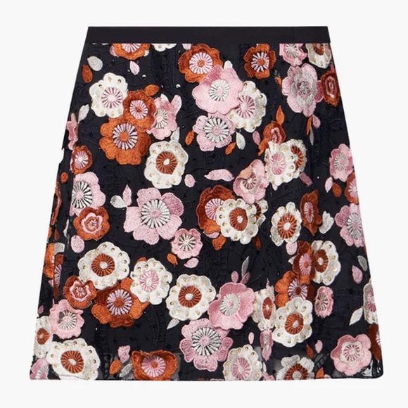 French Connection Astride Aliya Lace Mini Skirt in Moonless Night Flower App - Picture 1 of 12